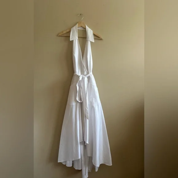 MILLY | Elegant White Halter Dress, Collared, Hi-Low, Fashion Week 2016, Size 6 - Picture 3 of 12